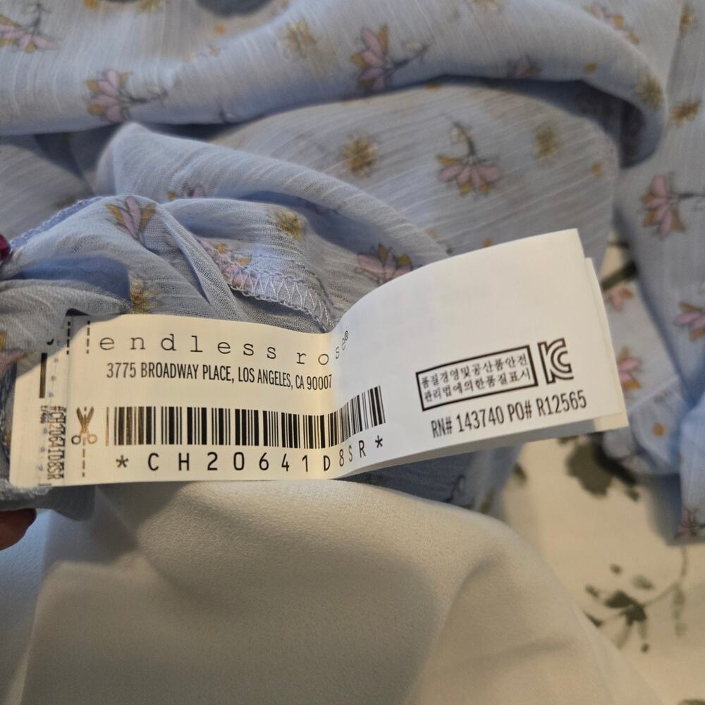 Endless rose Sheer baby blue floral Fairy Pleated tiered Cottagecore Sz Small - Picture 6 of 13